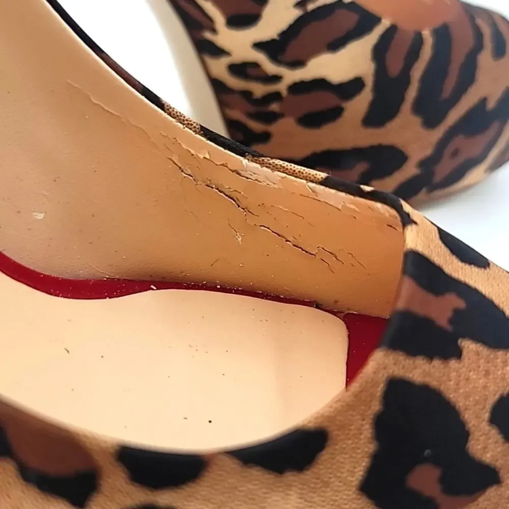 GUESS sz8.5 Patches Leopard Cheetah red Patent platform stiletto peep to…